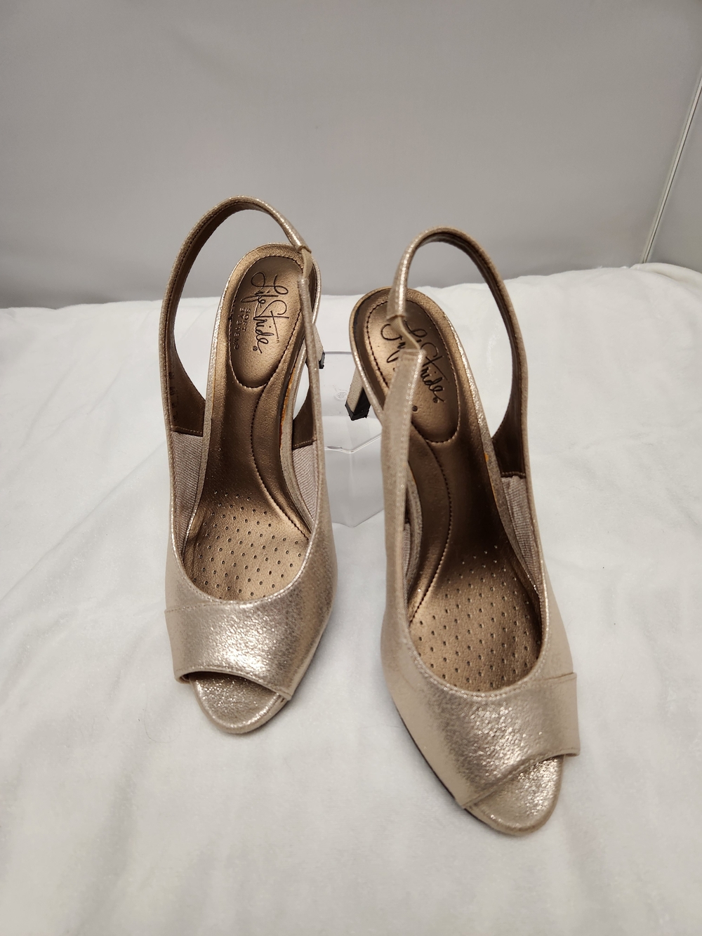 Life Stride Metallic Gold Peep-Toe Slingback Heels